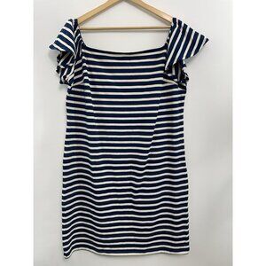 Lauren Ralph Lauren Off Shoulder Dress Nautical Preppy Beach Striped Blue 1X